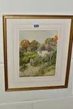 A figure in a lane before a thatched cottage by Louis Burleigh Bruhl, watercolour on paper, sold May 2021