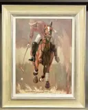 'POLO PLAYER II' a portrait of a polo pony with rider about to by Mark Spain, oil on canvas, sold Apr 2021