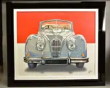 1955 jaguar xk140 roadster by Roz Wilson, oil on canvas, sold Apr 2021