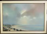 Evening light over saunton sands by Claire Grose, oil on canvas, sold Apr 2021