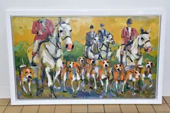 'NATURAL MOOD', huntsmen, horses and hounds, signed bottom right, signed by Marieke Bekke, oil on canvas, sold Apr 2021