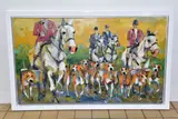 'NATURAL MOOD', huntsmen, horses and hounds, signed bottom right, signed by Marieke Bekke, oil on canvas, sold Apr 2021