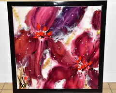 'MULBERRY STARS', flower blossoms, signed bottom left, by Danielle O'Connor Akiyama, oil on canvas, sold Apr 2021