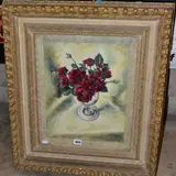 Roses in a glass vase by Hermann Fechenbach, 1946, oil on board, sold Apr 2021