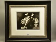 Man lighting a cigarette ii by Fabien Perez, ink on paper, sold Mar 2021