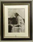 'PIANO SKETCH I', a seated portrait of a female figure at a piano, by Steven Smith, mixed media on paper, sold Mar 2021
