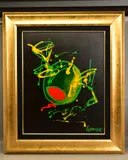 Olive with a toothpick by Michael Godard, oil on canvas, sold Mar 2021