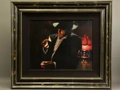 Man lighting a cigarette ii by Fabian Perez, oil on canvas, sold Mar 2021
