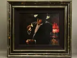 Man lighting a cigarette ii by Fabian Perez, oil on canvas, sold Mar 2021
