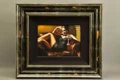 Red on yellow iii by Fabian Perez, oil on canvas, sold Mar 2021
