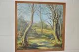 A woodland landscape with sloping hill to the distance by L. Rowe, oil on board, sold Mar 2021