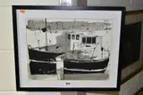 Fishing trawlers by Richard Tuff, mixed media on paper, sold Mar 2021