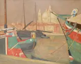 View of Venice with Santa Maria della Salute in the distance by Philip Gregory Needell, Oil on board, sold May 2021