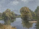 The Ferry at Symonds Yat by Campbell Archibald Mellon, Oil on canvas board, sold May 2021