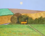 Landscape with threshing machine Oil by Kenneth Rowntree, Oil on board, sold May 2021