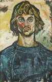 Portrait of a young man in a blue jumper Indistinctly inscribed 2* by John Bratby, Oil on canvas, sold May 2021