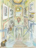 Nude climbing a staircase Signed and dated Richard Bawden/2008 by Richard Bawden, Watercolour and pencil, sold May 2021