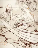 Young women boating by Bernard Dufour, oil on canvas, sold May 2021
