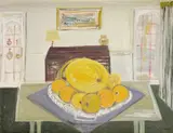 Still life with fruit on a kitchen table Oil by Muriel Pemberton, Oil on canvas, sold May 2021