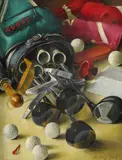 The golf bag Signed -Vestey Rich by Vestey Rich, Oil on board, sold May 2021