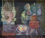 Boy with Bird Signed Kashdan by John Kashdan, Oil on canvas, sold May 2021