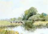 Grazing by the River Otter Signed Vince Petersen by Vince Petersen, Oil on board, sold May 2021