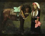 Day at the horsefair Signed and dated Shen Mingcun/1998 by Shen Ming Cun, Oil on canvas, offered May 2021