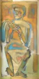 The Man with Cockerel by Dattaprasanna Rane, oil on canvas, sold May 2021