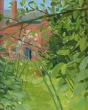 Cow parsley and farm buildings Oil by Norman Stevens, Oil on board, offered May 2021