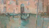 Venetian canal with gondolas Signed Yeoman by Martin Yeoman, Oil on canvasboard, sold May 2021