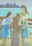 Children by a water fountain Signed CASALLONI by Giuseppe Casalloni, Oil on canvas, sold May 2021