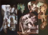 Abstract forms in five windows by Robert Floris van Eyck, oil on board, offered May 2021