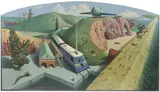 Eurostar terminus Signed John Charlesworth by John Charlesworth, 2004, Acrylic on panel with arched top, offered May 2021