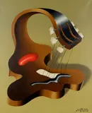 Guitarra Signed with monogram by Manuel Trinidad, Oil on canvas, sold May 2021