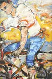 Figure in a hot landscape Signed indistinctly and dated PM**/91 by Peter McLaren, Oil on card, sold May 2021