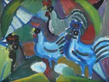 Chickens Signed and dated Ey Olesen/69 by Eyvind Olesen, Oil on canvas, sold May 2021