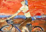 Cyclist Oil on card 47 by Peter McLaren, Oil on card, sold May 2021