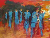 Festivale Fontvieille Signed Tom Nash by Tom Nash, Oil on paper, sold May 2021