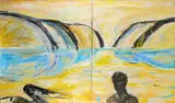 Pelican by Janet Patterson, Acrylic on two conjoined canvases, sold May 2021