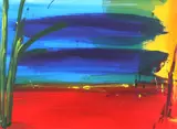 Red-hot landscape Signed Walters by Prudence Walters, Acrylic and watercolour on card, sold May 2021
