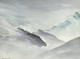 Mountain landscape in Sikkim Signed Satish by Satish Gupta, Watercolour, sold May 2021