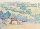 Hut in the valley by Robert Bevan, Watercolour over black chalk, sold May 2021