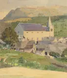 View of Saint-Pierre-aux-Liens by Margaret Gere, Watercolour and pencil, sold May 2021