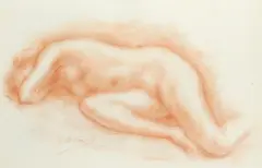 Study of a female nude SIgned R Wlérick by Robert Wlérick, watercolor, sold May 2021