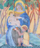 The Madonna and Child with St John the Baptist Signed with monogram by Dorothy K. Thick, 1926, Gouache on vellum, sold May 2021
