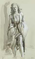 Study of a girl paddling Signed with initials R by Robin Guthrie, Watercolour over pencil, sold May 2021