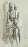 Study of a girl paddling Signed with initials R by Robin Guthrie, Watercolour over pencil, sold May 2021