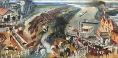 Study for the mural at the head office of Bovril Ltd Watercolour by Alan Sorrell, Watercolour, bodycolour and pencil, sold May 2021