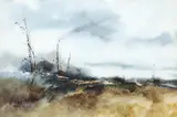 Landscape shrouded in mist Signed DelVecchio by Phyllis del Vecchio, Watercolour heightened with white, sold May 2021