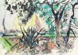 View of the River Nile through the trees Signed and dated margo by Margo Veillon, Watercolour and bodycolour, sold May 2021